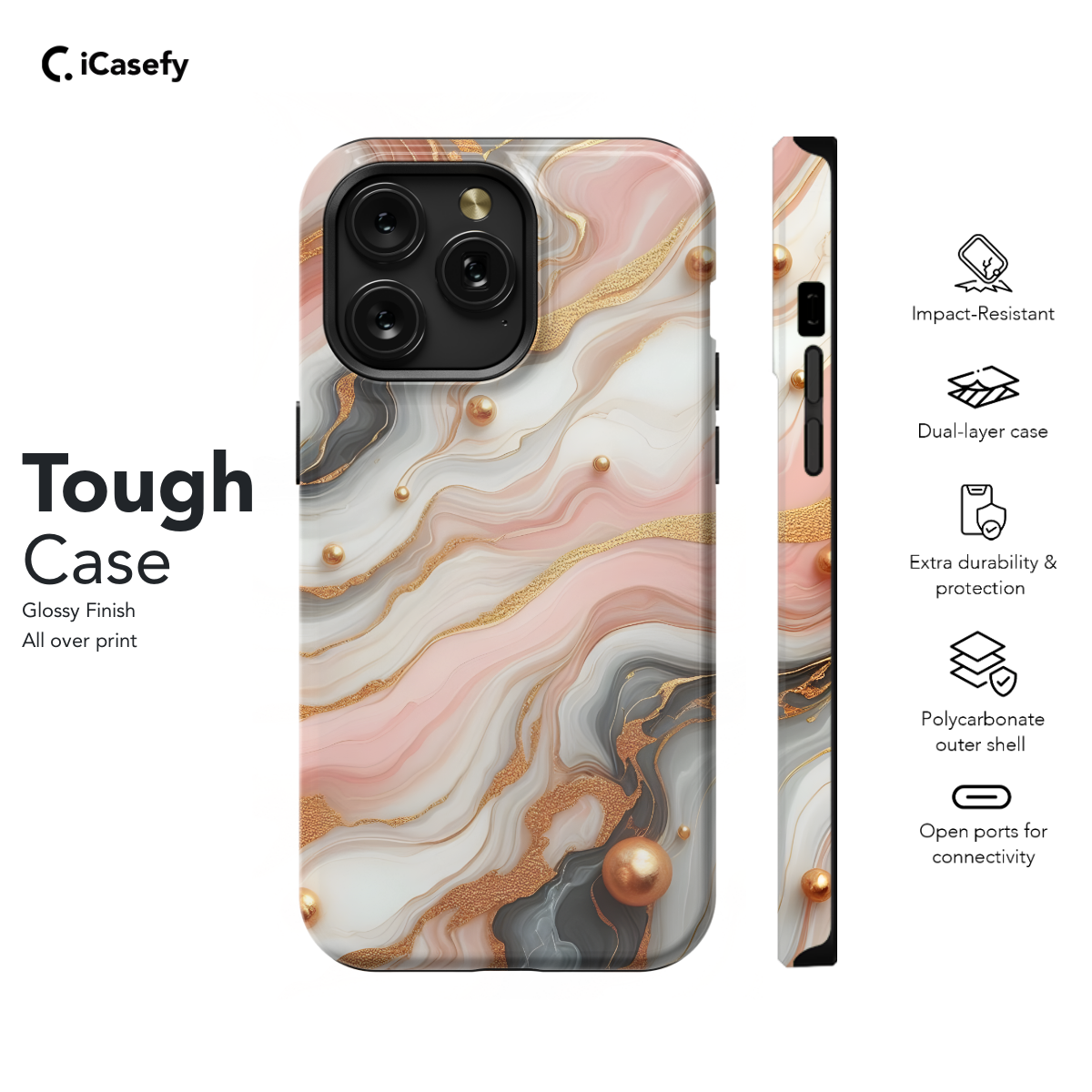 Golden Pink Marble Phone Case iPhone Samsung Pixel & More 176 - Image 5