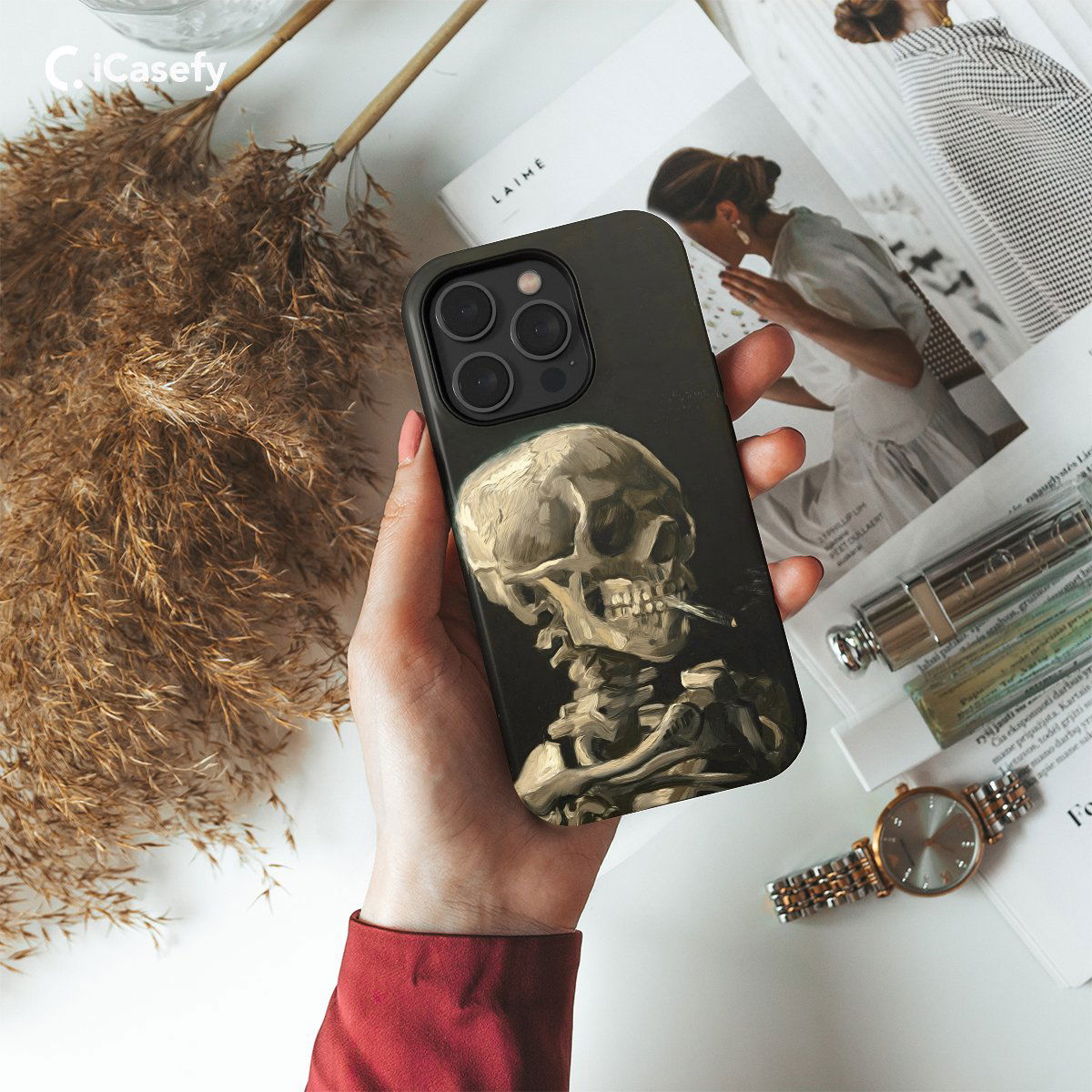 Goth Skeleton Smoking Phone Case iPhone Samsung Pixel & More - Image 2