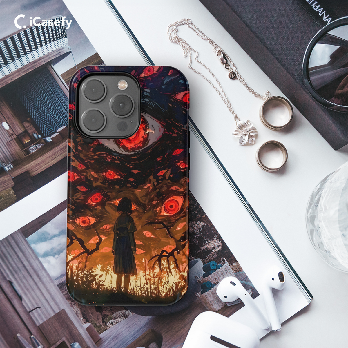 Gothic Horror Red Evil Sky Eyes Phone Case iPhone Samsung Cover Pixel 1824 - Image 3