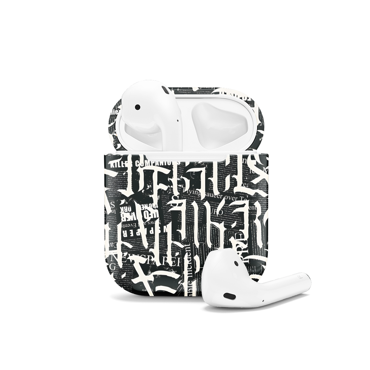 Gothic Letters Monochrome Scratched AirPods Case AirPods Pro AirPods Pro 2 AirPods 3 AirPods 2 Glossy 1285 - Image 1