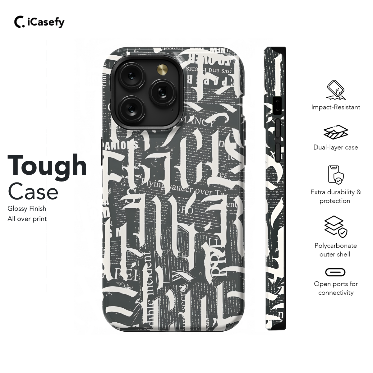 Gothic Letters Monochrome Scratched Phone Case iPhone Samsung Cover Pixel 1285 - Image 5