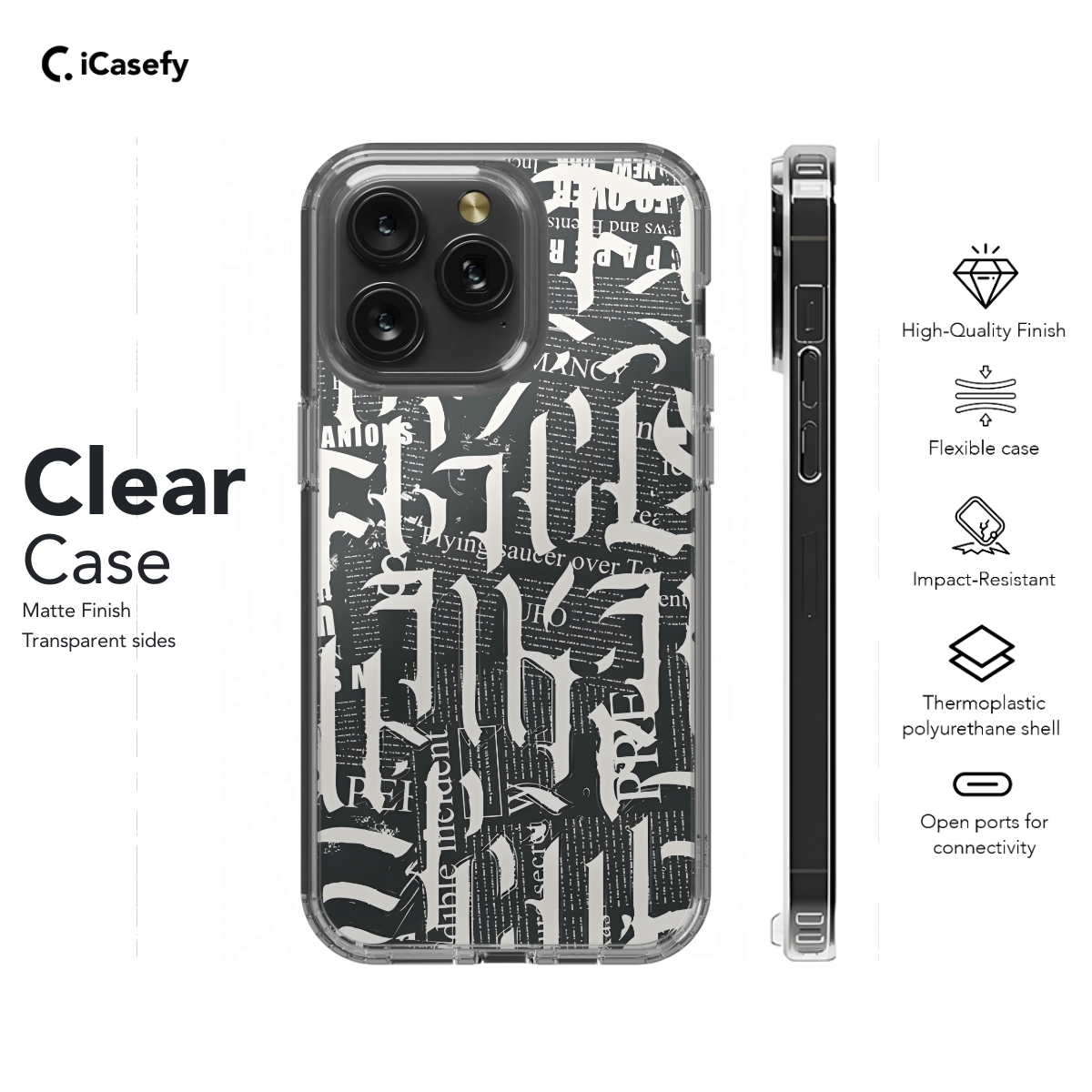 Gothic Letters Monochrome Scratched Phone Case iPhone Samsung Cover Pixel 1285 - Image 7