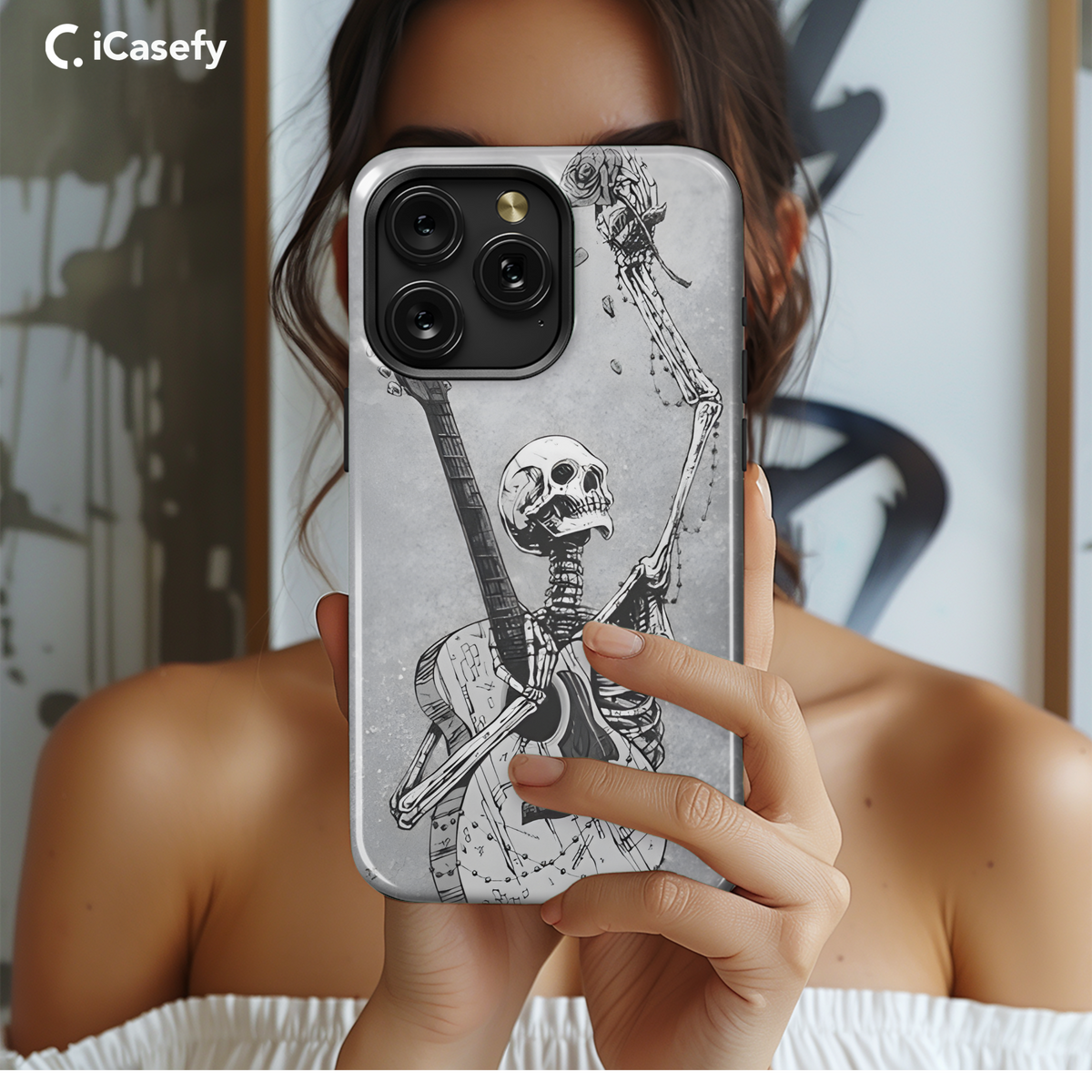 Gothic Skeleton Red Rose Guitar Phone Case iPhone Samsung Cover Pixel 1770 - Image 2