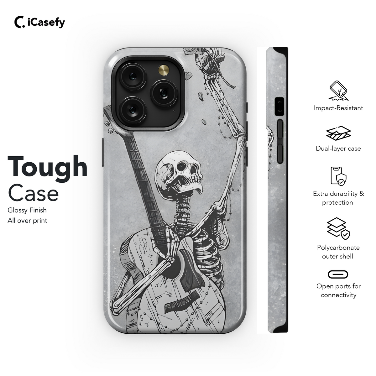 Gothic Skeleton Red Rose Guitar Phone Case iPhone Samsung Cover Pixel 1770 - Image 6