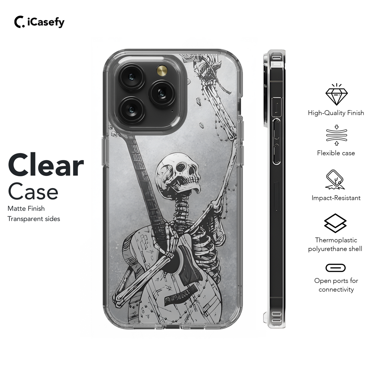 Gothic Skeleton Red Rose Guitar Phone Case iPhone Samsung Cover Pixel 1770 - Image 8