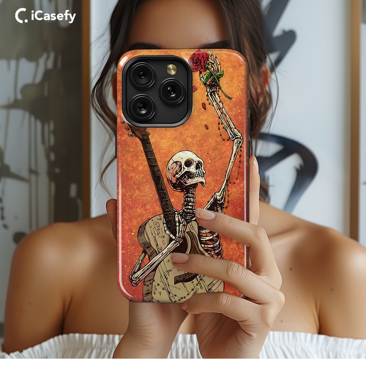 Gothic Skeleton Red Rose Guitar Phone Case iPhone Samsung Cover Pixel 1771 - Image 2