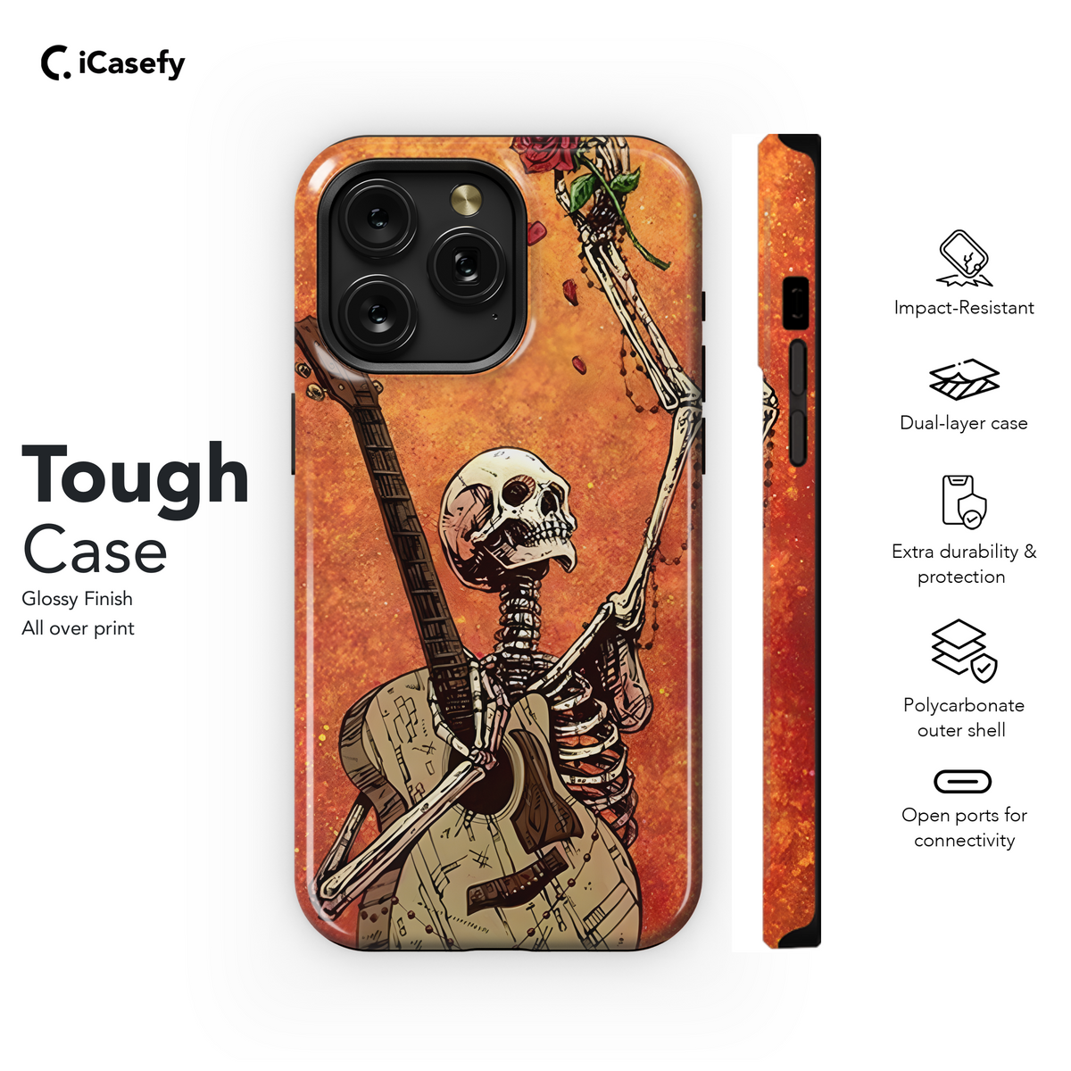 Gothic Skeleton Red Rose Guitar Phone Case iPhone Samsung Cover Pixel 1771 - Image 6