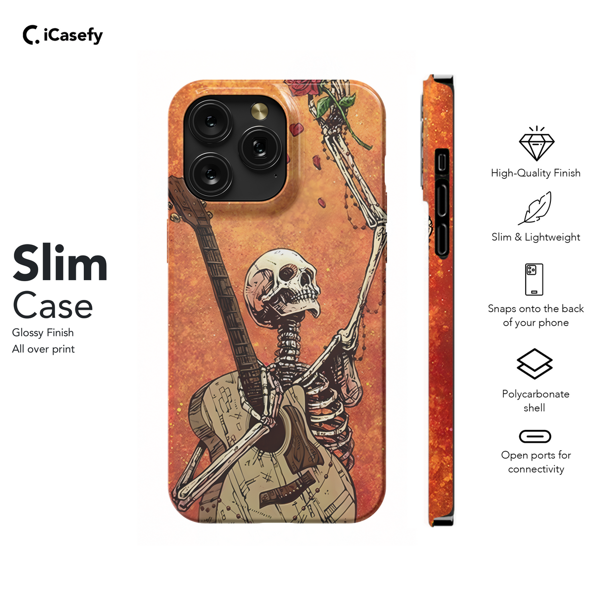 Gothic Skeleton Red Rose Guitar Phone Case iPhone Samsung Cover Pixel 1771 - Image 7