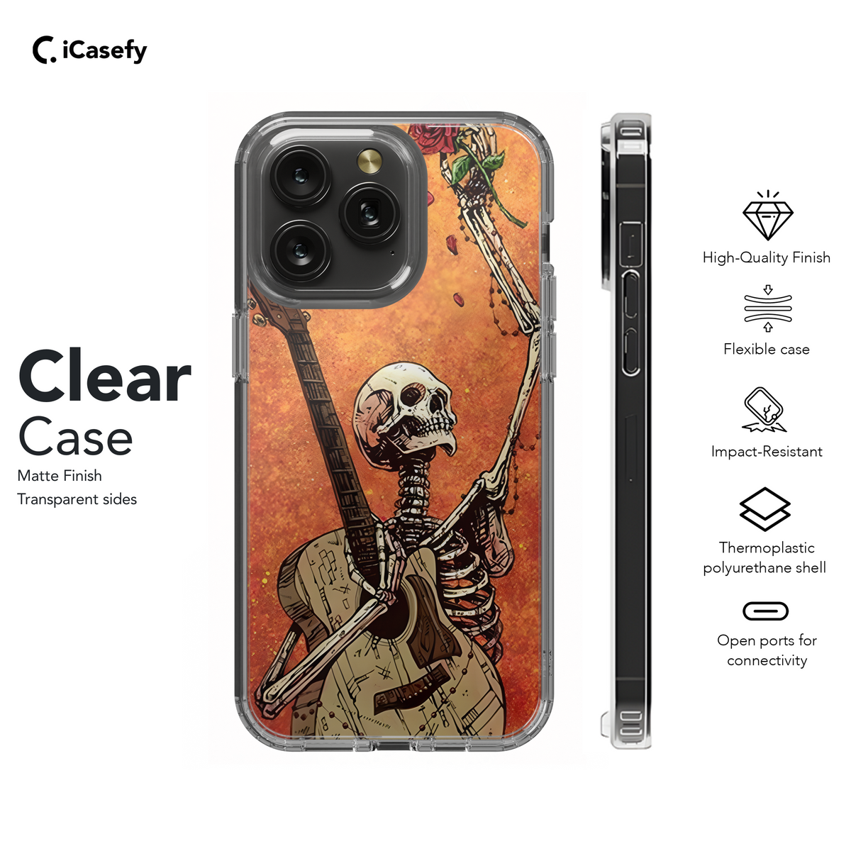 Gothic Skeleton Red Rose Guitar Phone Case iPhone Samsung Cover Pixel 1771 - Image 8