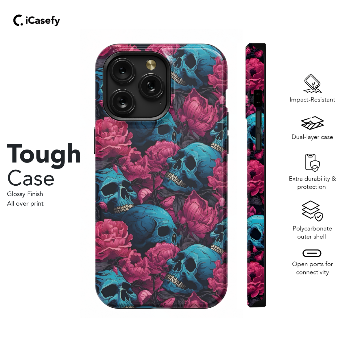 Gothic Skull Head Flower Phone Case iPhone Samsung Cover Pixel 1432 - Image 5