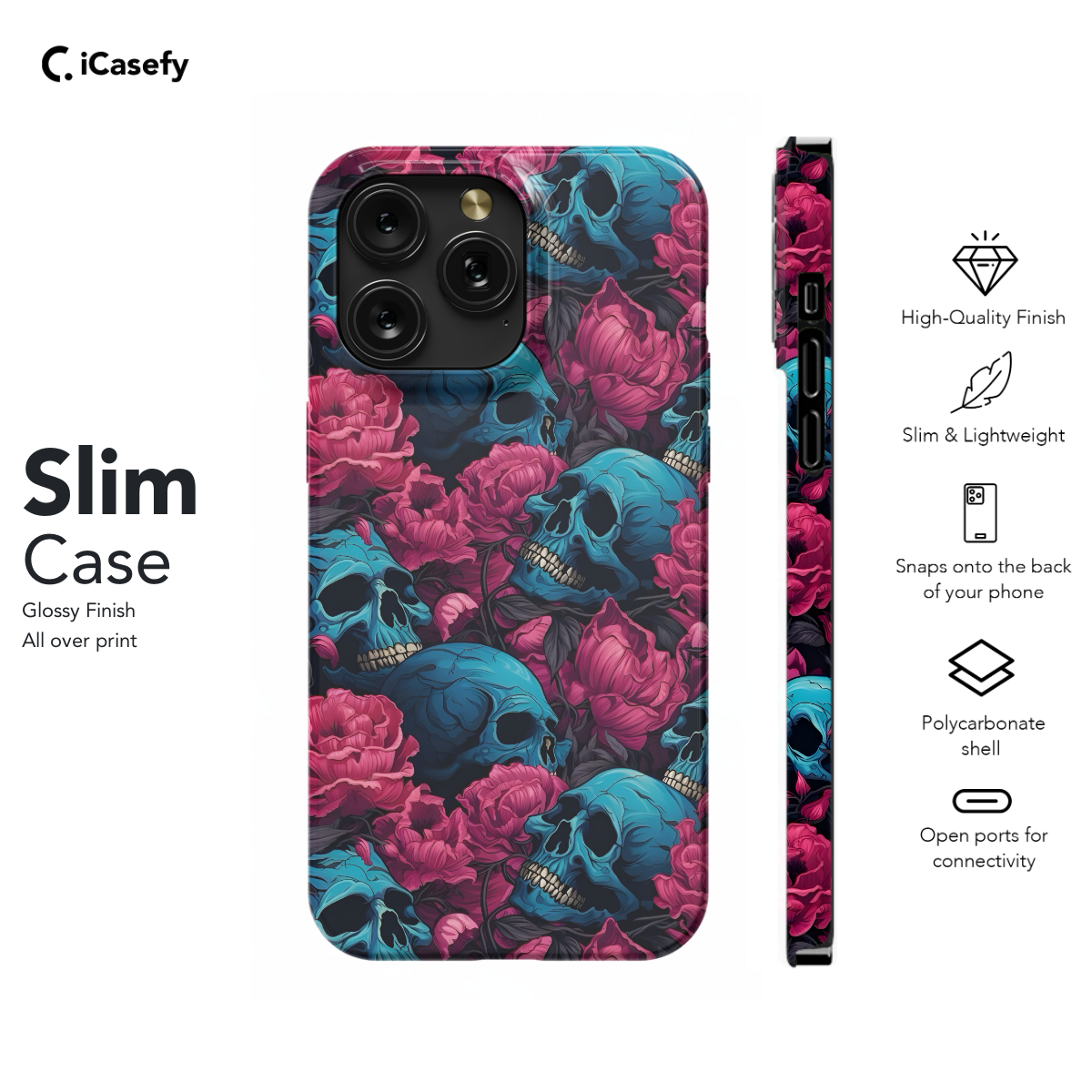 Gothic Skull Head Flower Phone Case iPhone Samsung Cover Pixel 1432 - Image 6