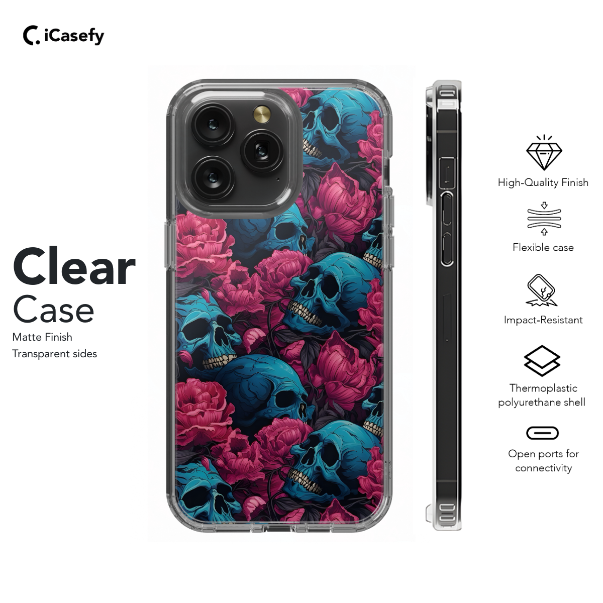 Gothic Skull Head Flower Phone Case iPhone Samsung Cover Pixel 1432 - Image 7