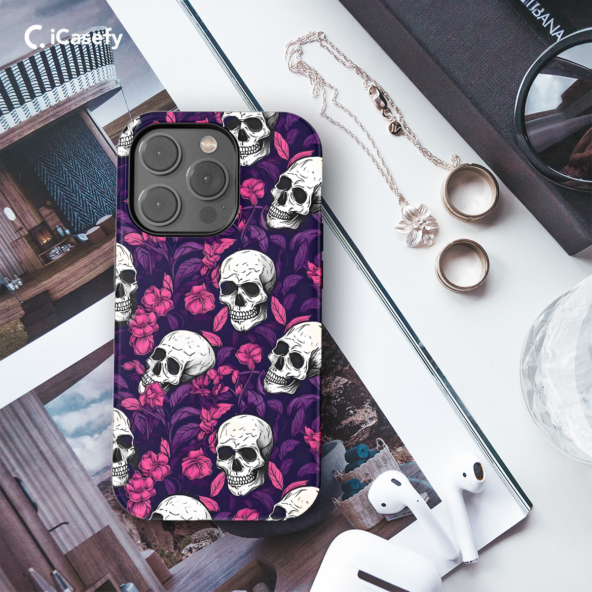 Gothic Skull Head Flower Phone Case iPhone Samsung Cover Pixel 1433 - Image 3