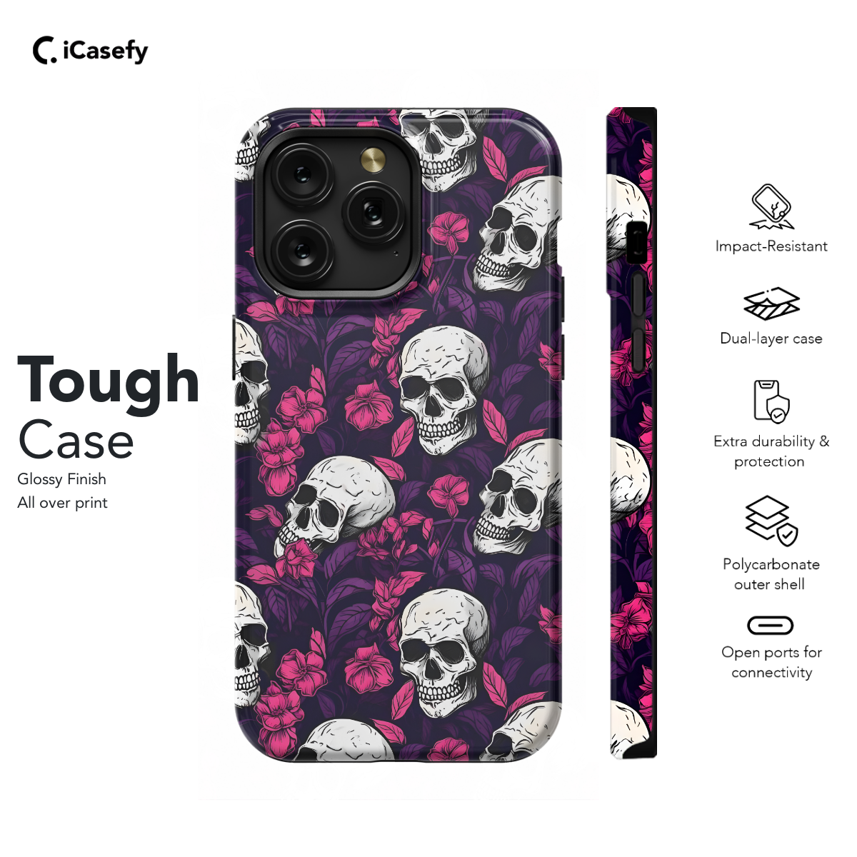 Gothic Skull Head Flower Phone Case iPhone Samsung Cover Pixel 1433 - Image 5