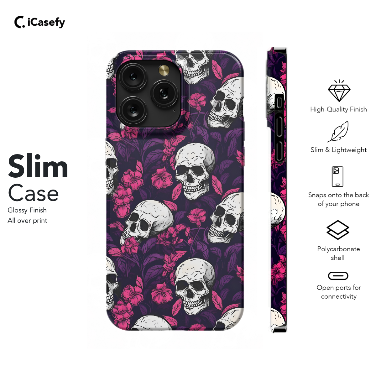 Gothic Skull Head Flower Phone Case iPhone Samsung Cover Pixel 1433 - Image 6