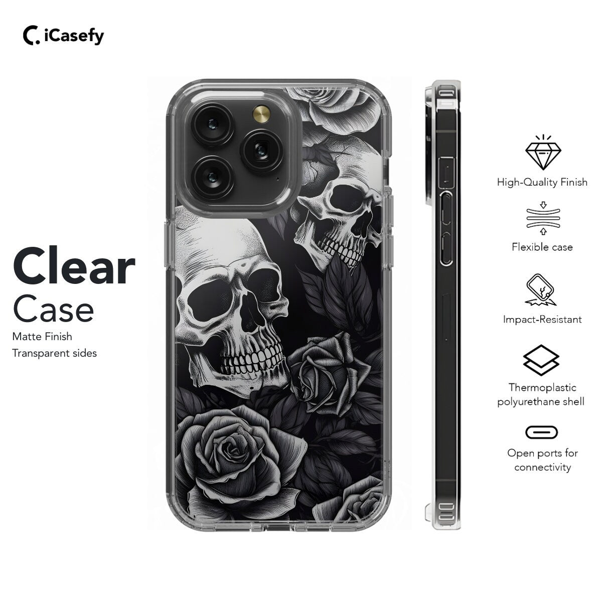 Gothic Skull Phone Case Rose Cover - Image 4