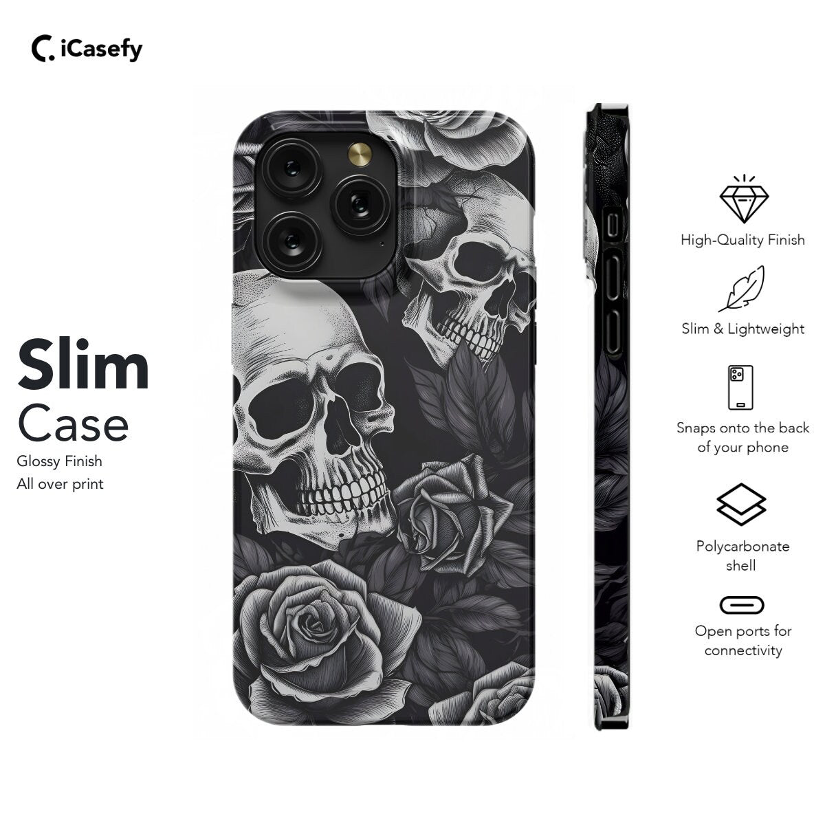 Gothic Skull Phone Case Rose Cover - Image 5