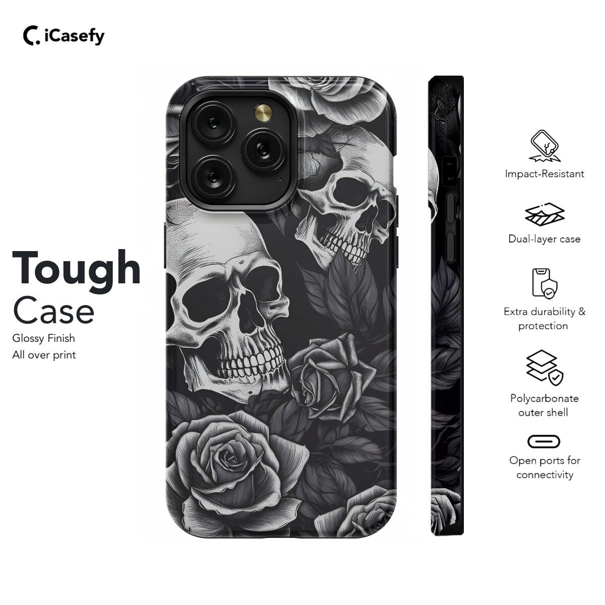 Gothic Skull Phone Case Rose Cover - Image 6