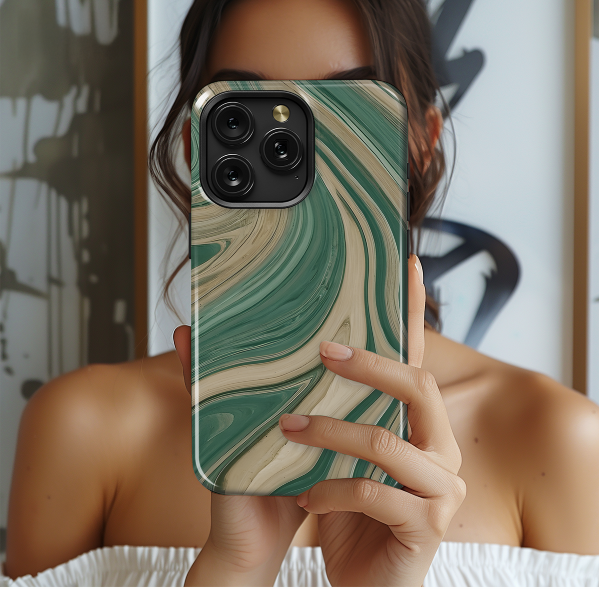 Green Beige Marbled Phone Case iPhone Samsung Cover Pixel 3760 - Image 2