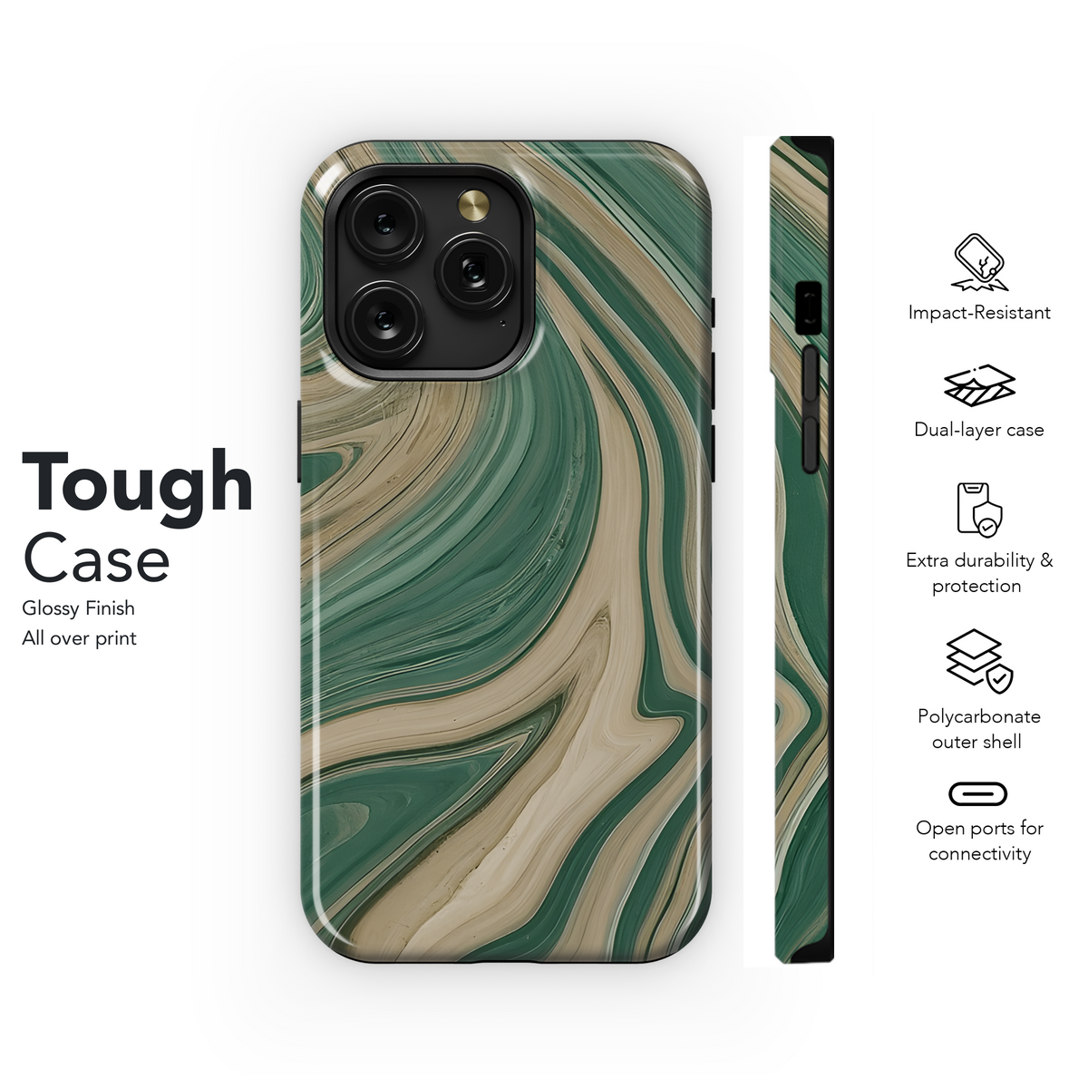 Green Beige Marbled Phone Case iPhone Samsung Cover Pixel 3760 - Image 6