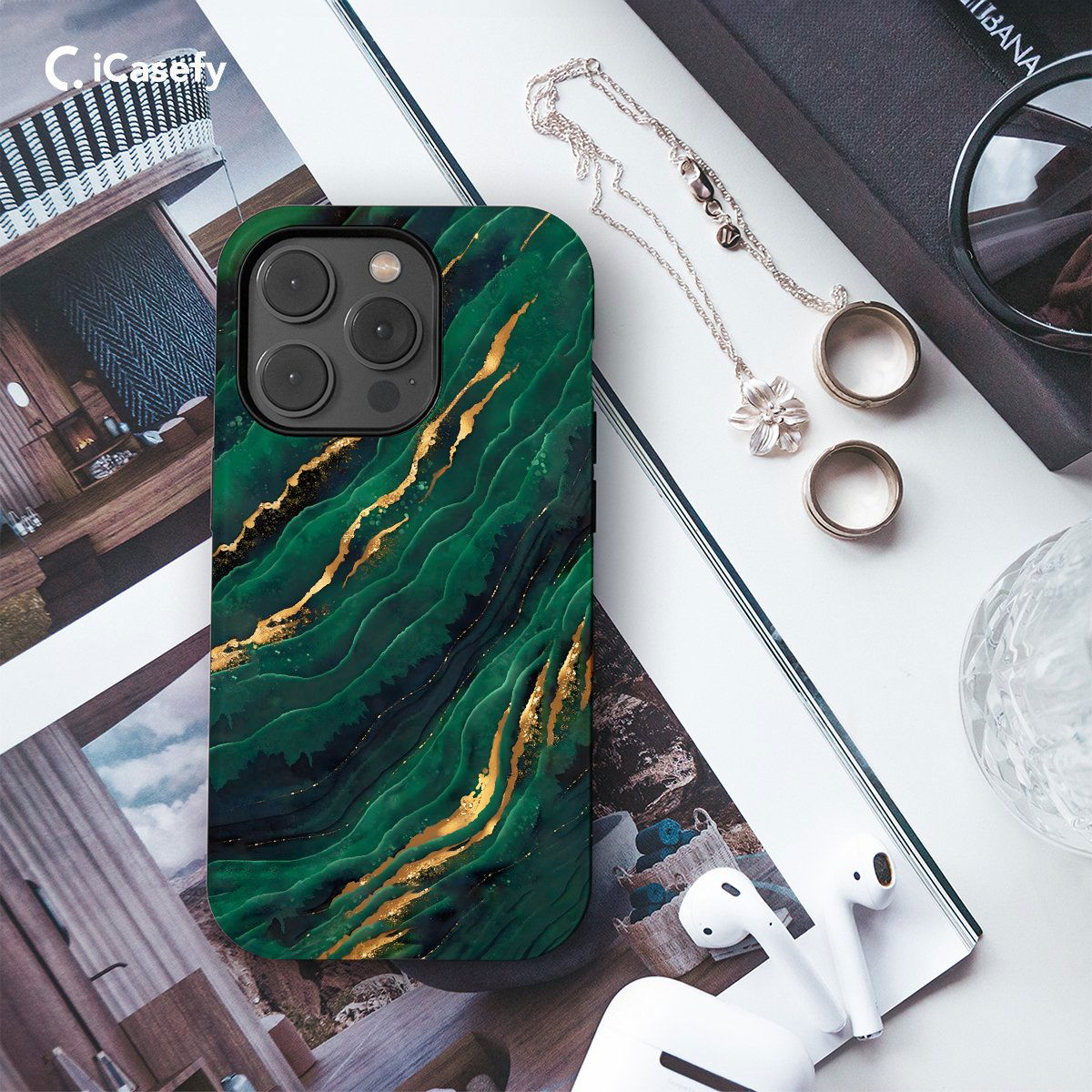 Green Golden Marble Phone Case iPhone Samsung Pixel & More - Image 3