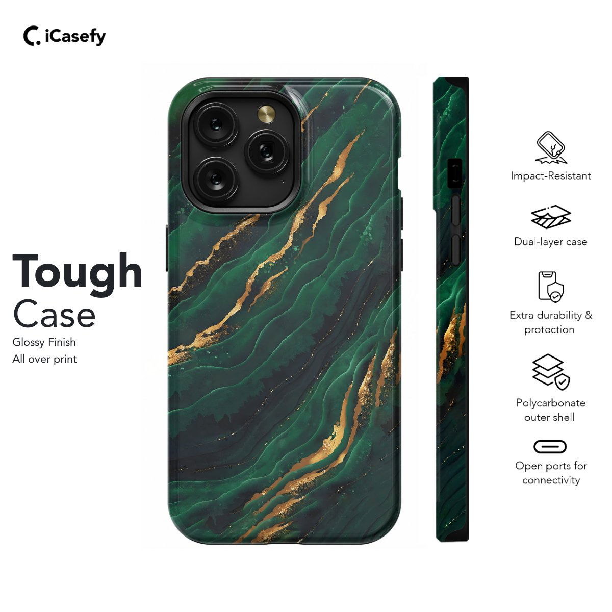 Green Golden Marble Phone Case iPhone Samsung Pixel & More - Image 5