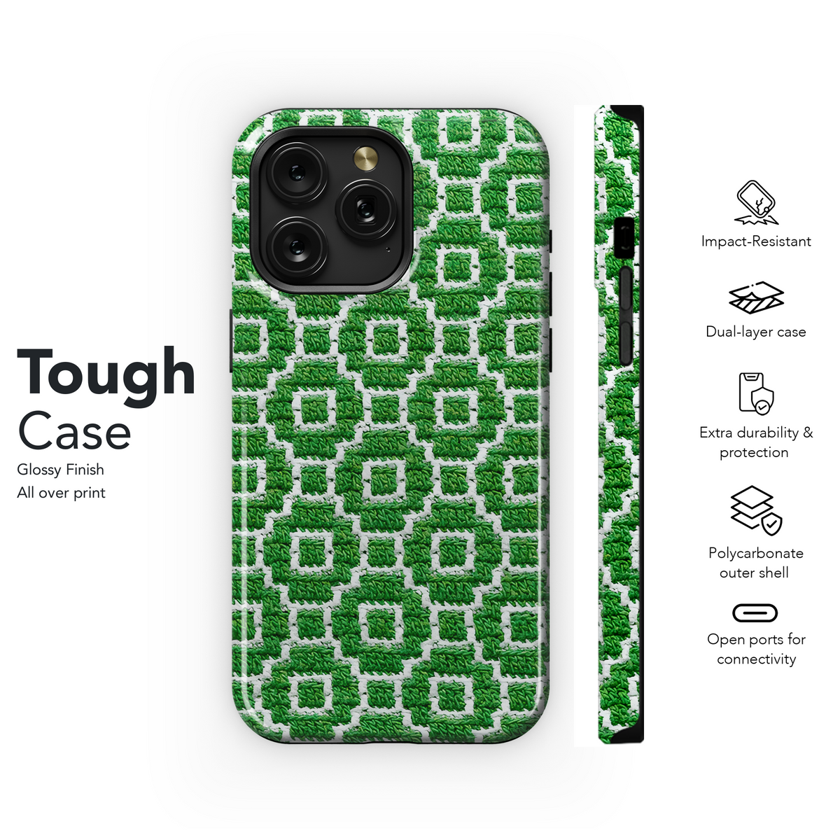 Green White Knitted Mosaic Phone Case iPhone Samsung Cover Pixel 3848 - Image 6