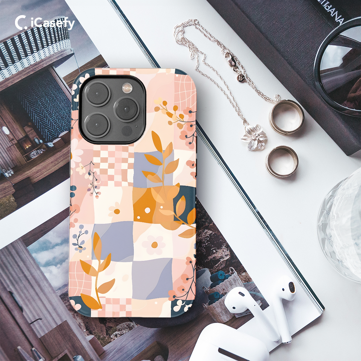 Groovy Floral Pastel Checkered Phone Case iPhone Samsung Cover Pixel 671 - Image 3