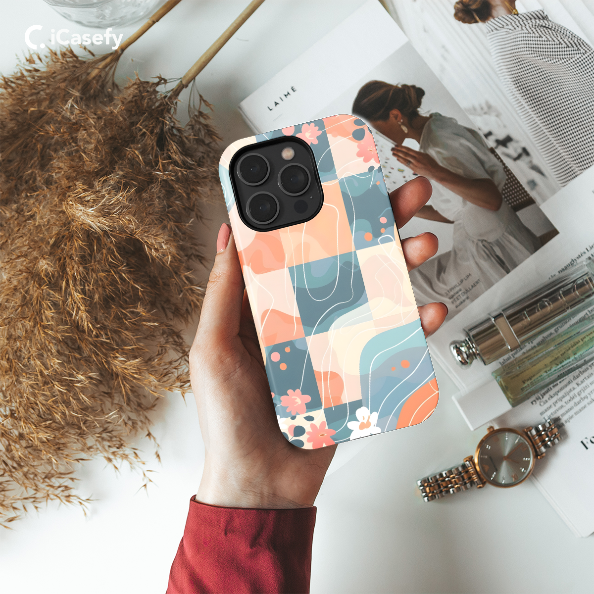 Groovy Floral Pastel Checkered Phone Case iPhone Samsung Cover Pixel 672 - Image 2