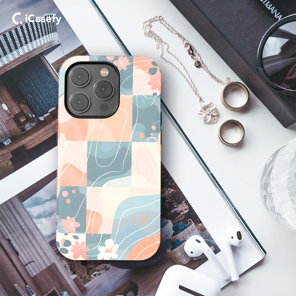 Groovy Floral Pastel Checkered Phone Case iPhone Samsung Cover Pixel 672 - Image 3