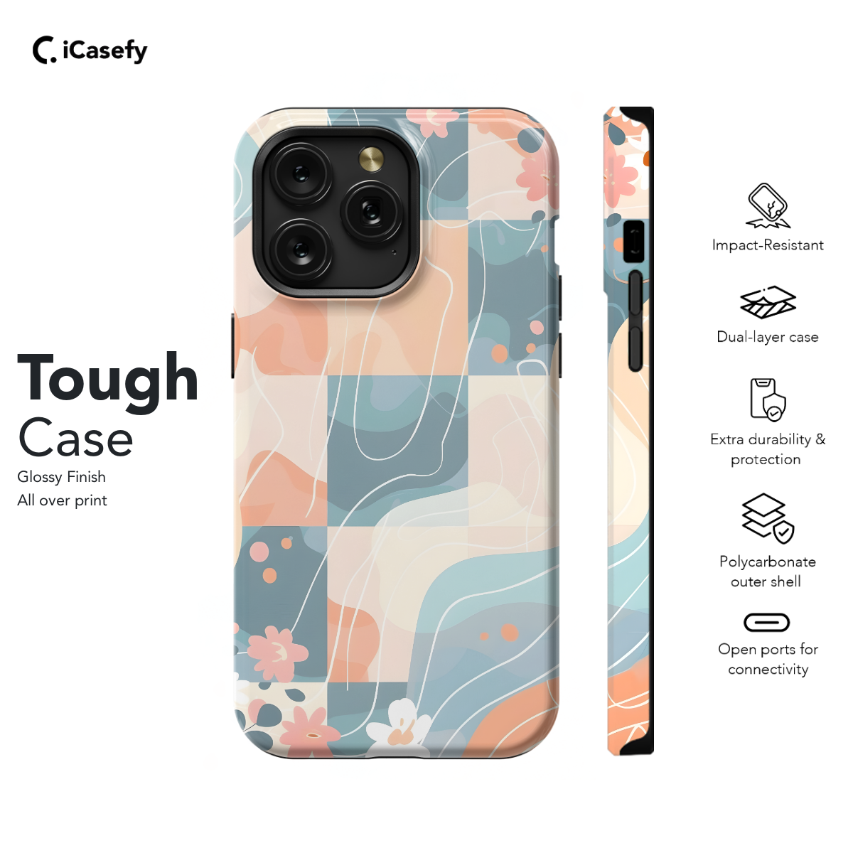 Groovy Floral Pastel Checkered Phone Case iPhone Samsung Cover Pixel 672 - Image 5