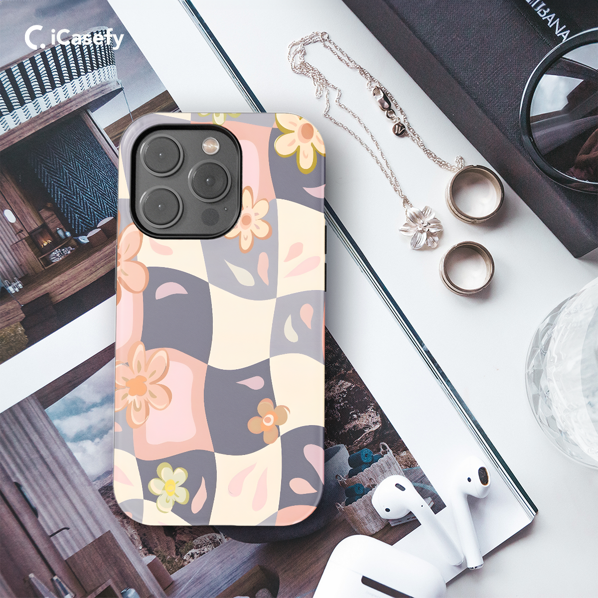 Groovy Floral Pastel Checkered Phone Case iPhone Samsung Cover Pixel 673 - Image 3