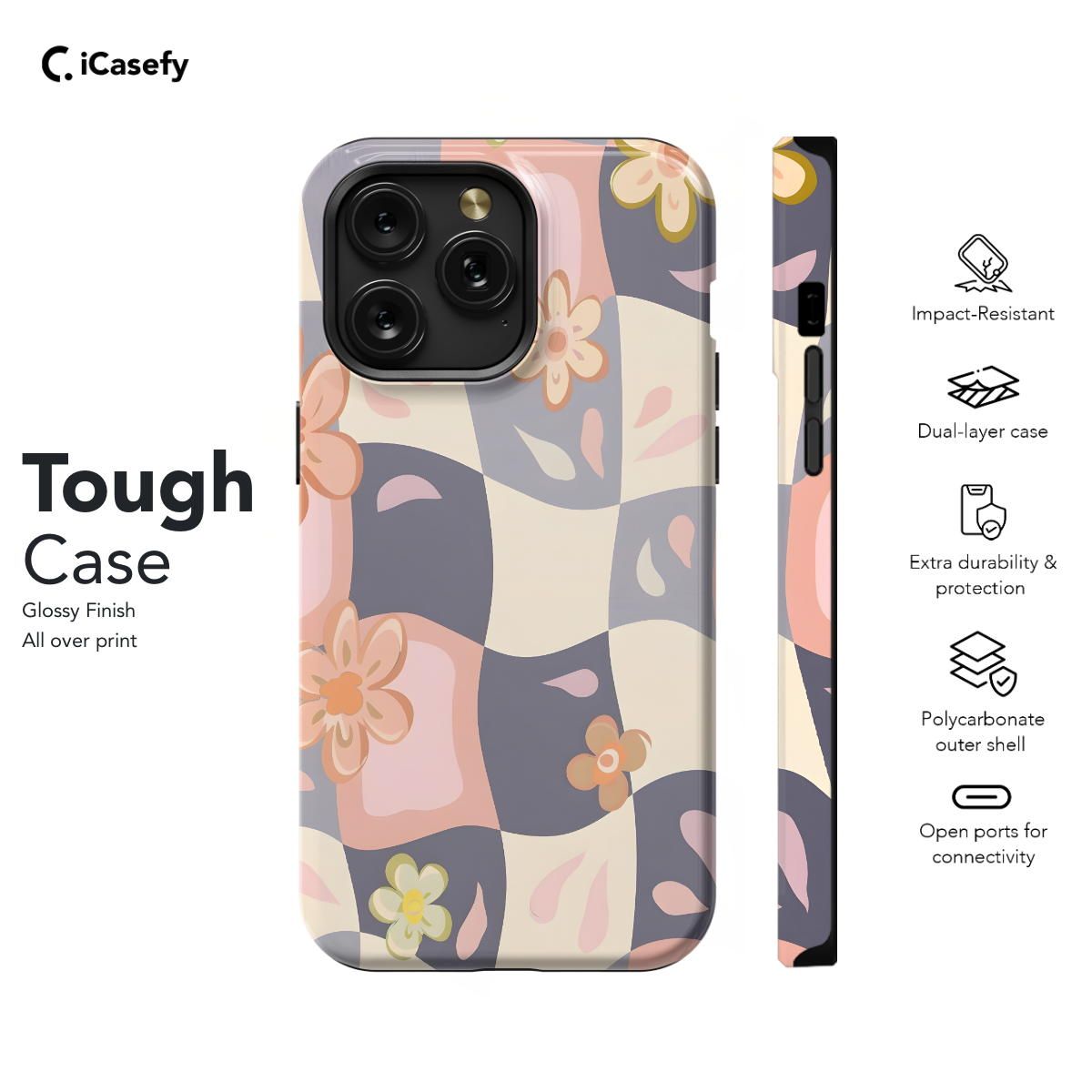 Groovy Floral Pastel Checkered Phone Case iPhone Samsung Cover Pixel 673 - Image 5