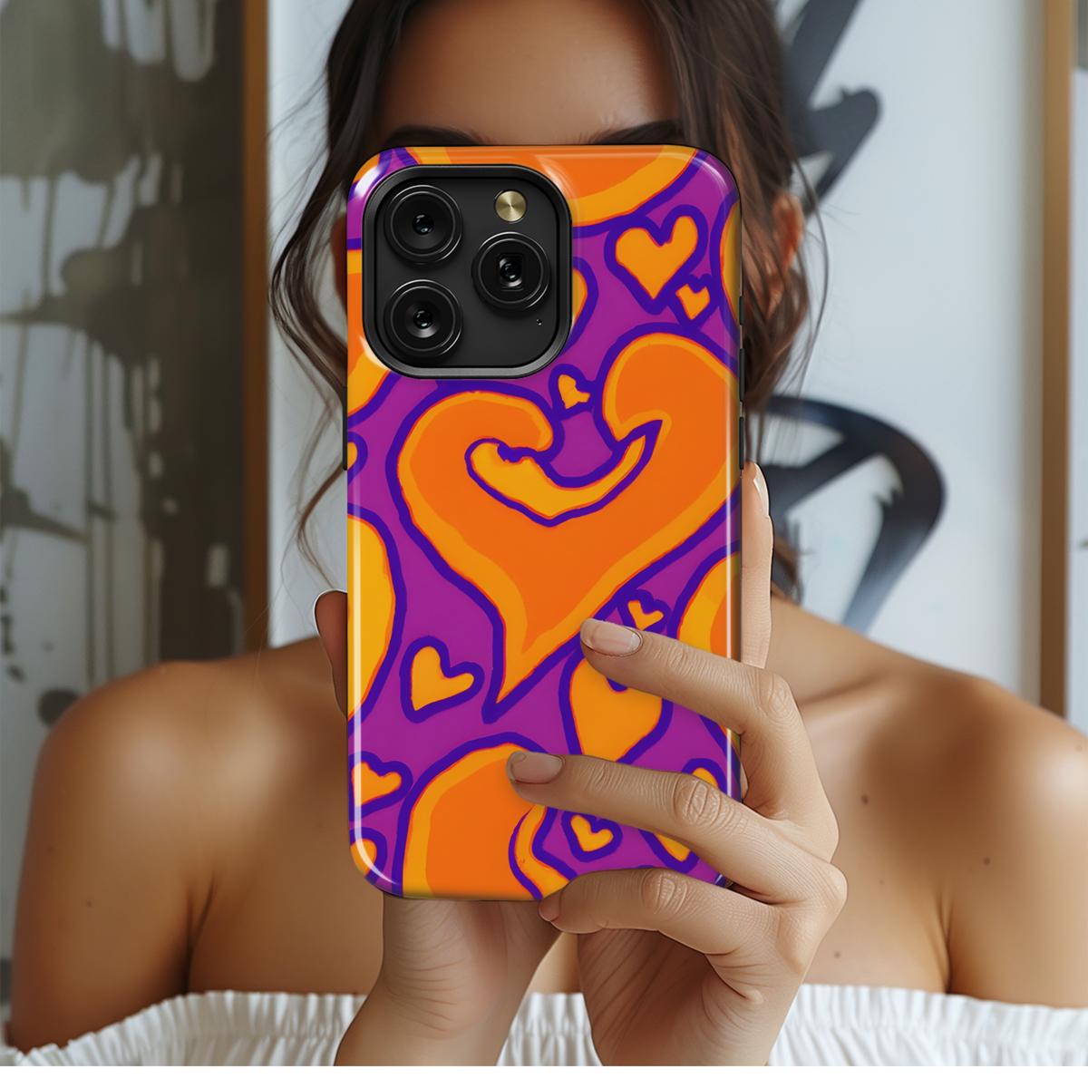 Groovy Orange Hearts Phone Case iPhone Samsung Cover Pixel 3124 - Image 2