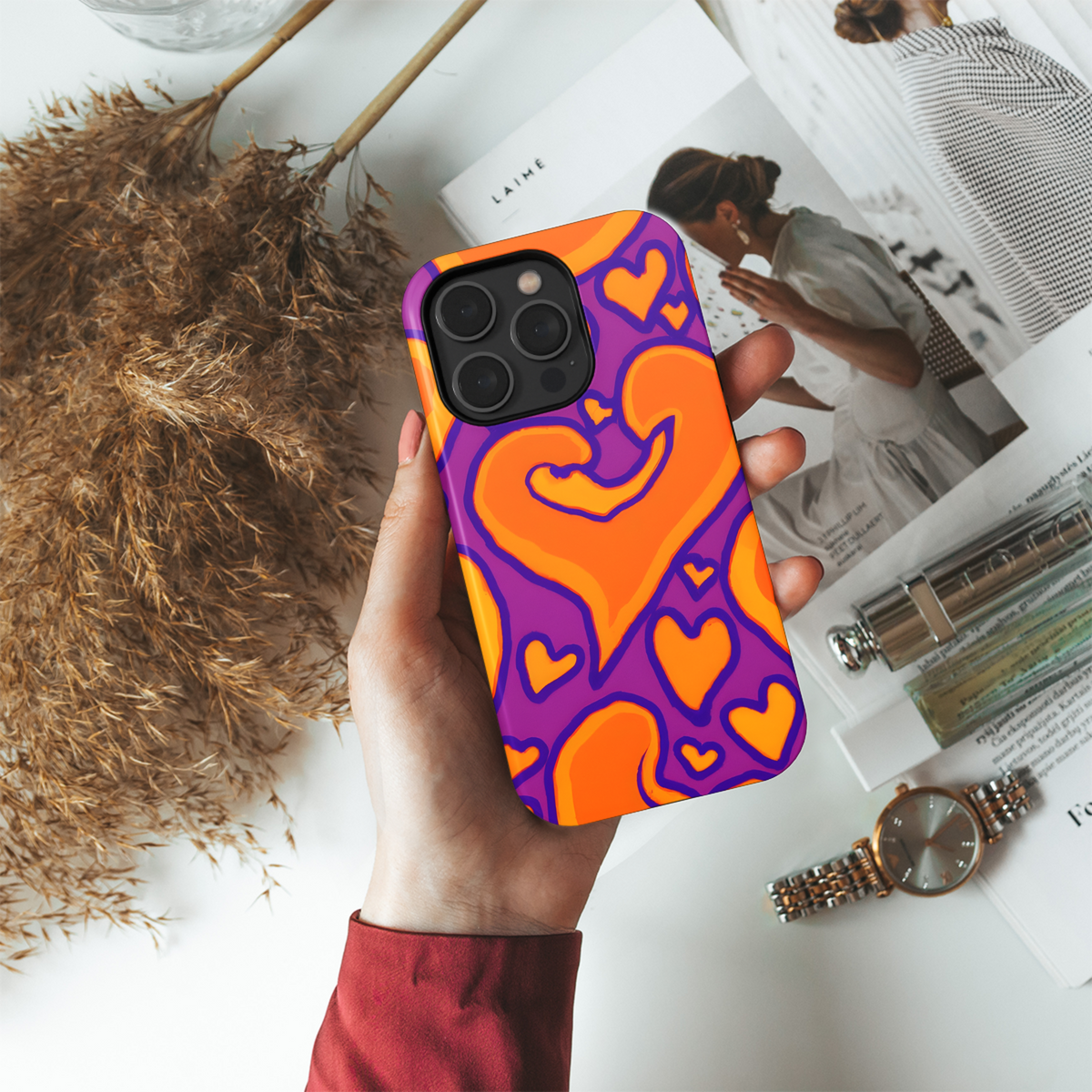 Groovy Orange Hearts Phone Case iPhone Samsung Cover Pixel 3124 - Image 4