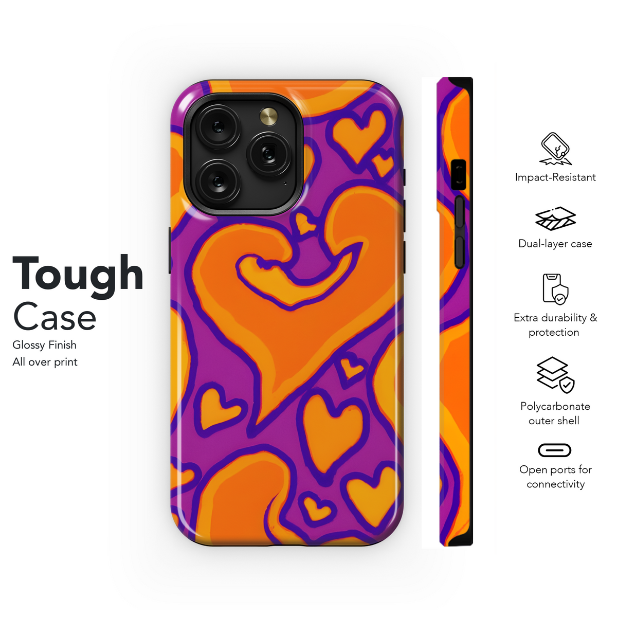 Groovy Orange Hearts Phone Case iPhone Samsung Cover Pixel 3124 - Image 6