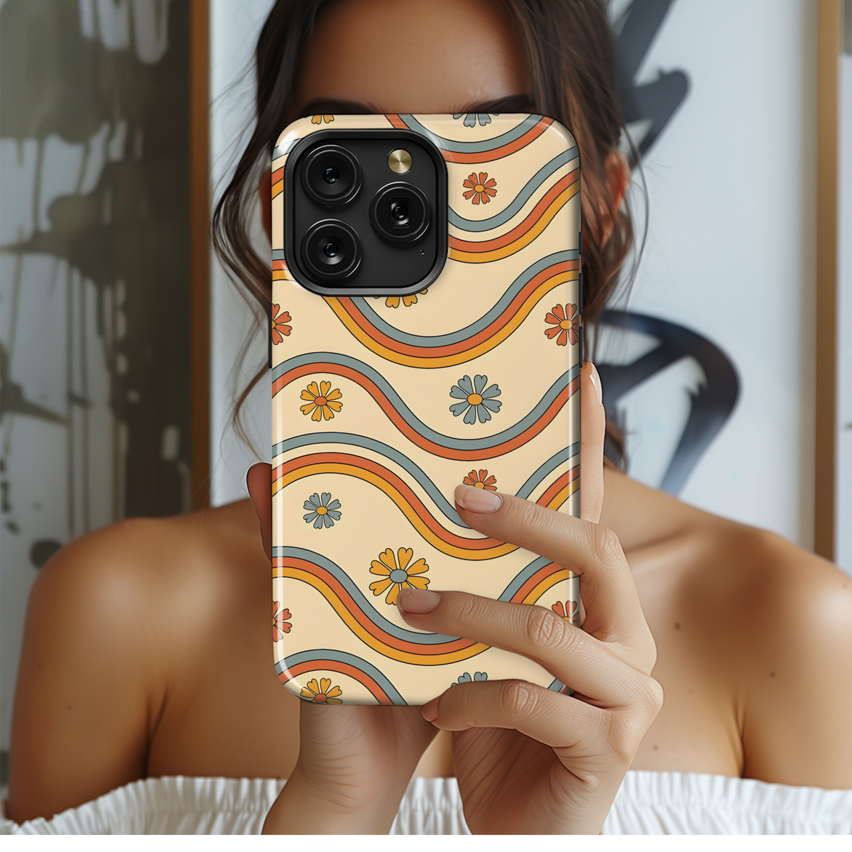 Groovy Retro Waves Flowers
 Phone Case iPhone Samsung Cover Pixel 4029 - Image 2