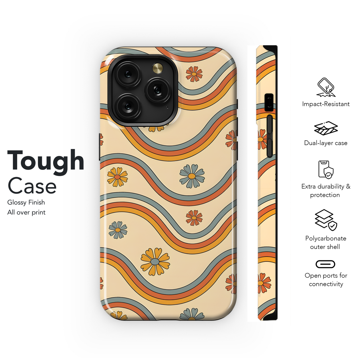 Groovy Retro Waves Flowers
 Phone Case iPhone Samsung Cover Pixel 4029 - Image 6