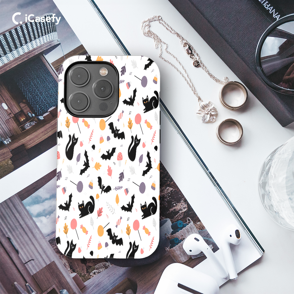 Halloween Cartoon Childish Style Bat Cat Phone Case iPhone Samsung Cover Pixel 1134 - Image 3