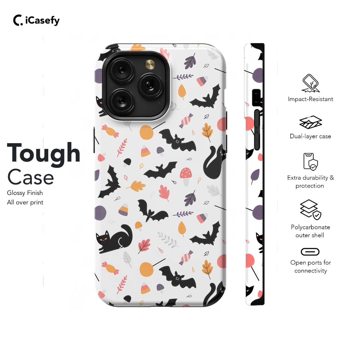 Halloween Cartoon Childish Style Bat Cat Phone Case iPhone Samsung Cover Pixel 1134 - Image 5