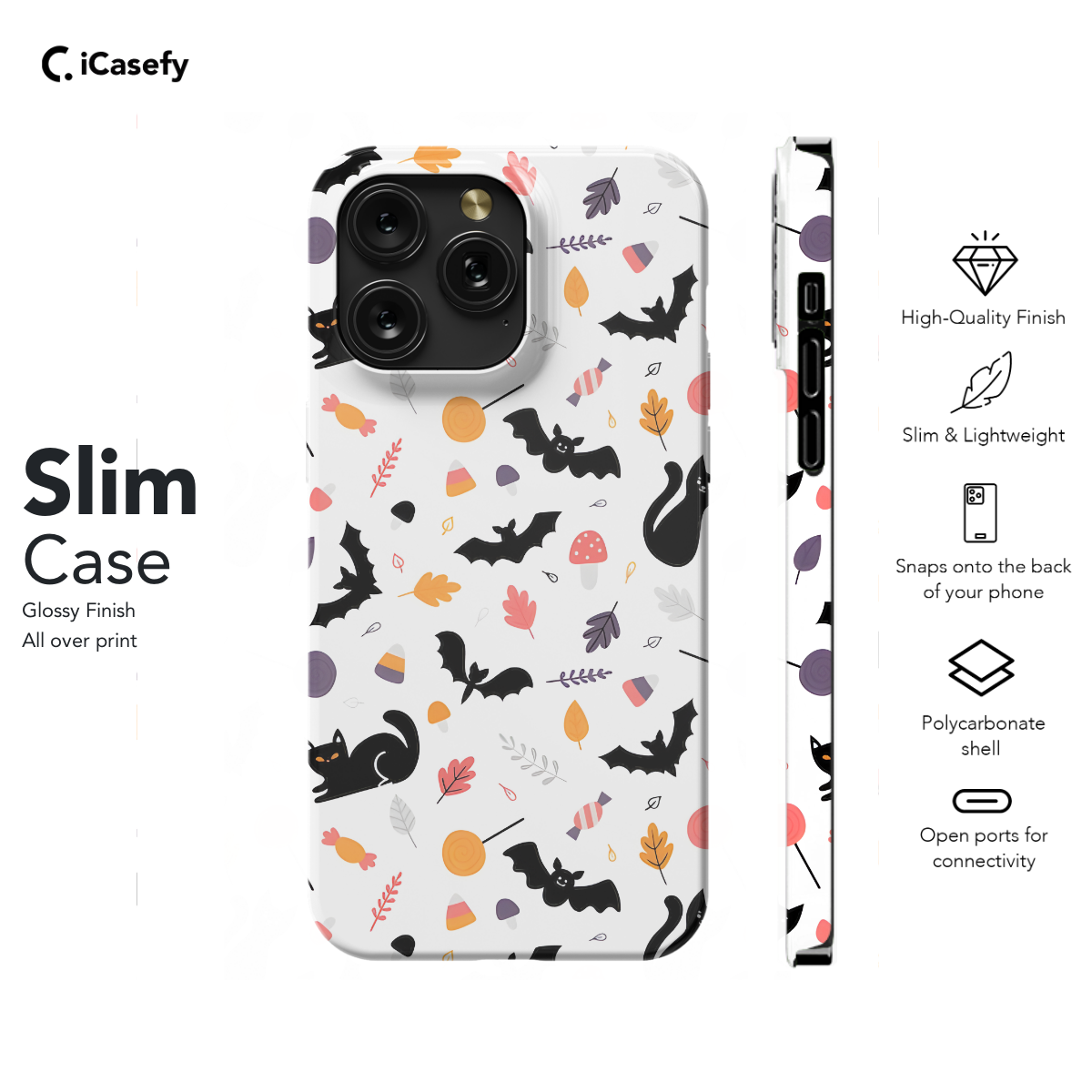 Halloween Cartoon Childish Style Bat Cat Phone Case iPhone Samsung Cover Pixel 1134 - Image 6