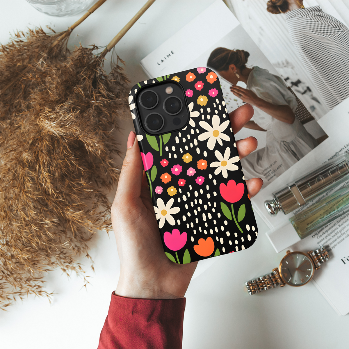 Hand Drawn Floral Phone Case iPhone Samsung Cover Pixel 3935 - Image 4