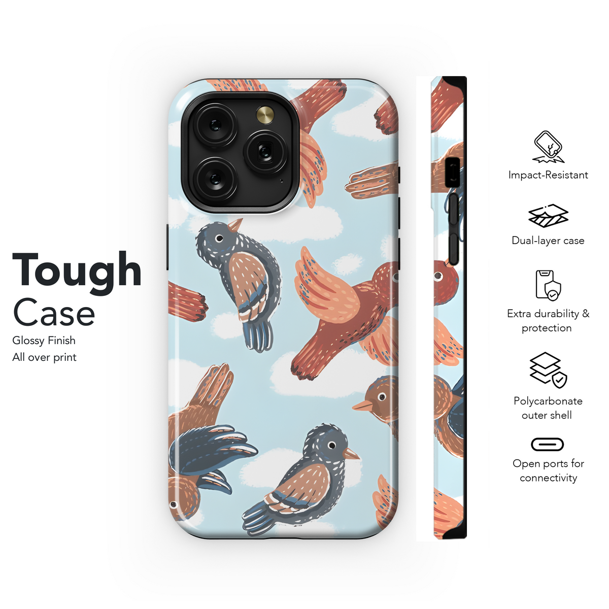 Hand Drawn Flying Birds Phone Case iPhone Samsung Cover Pixel 2652 - Image 6