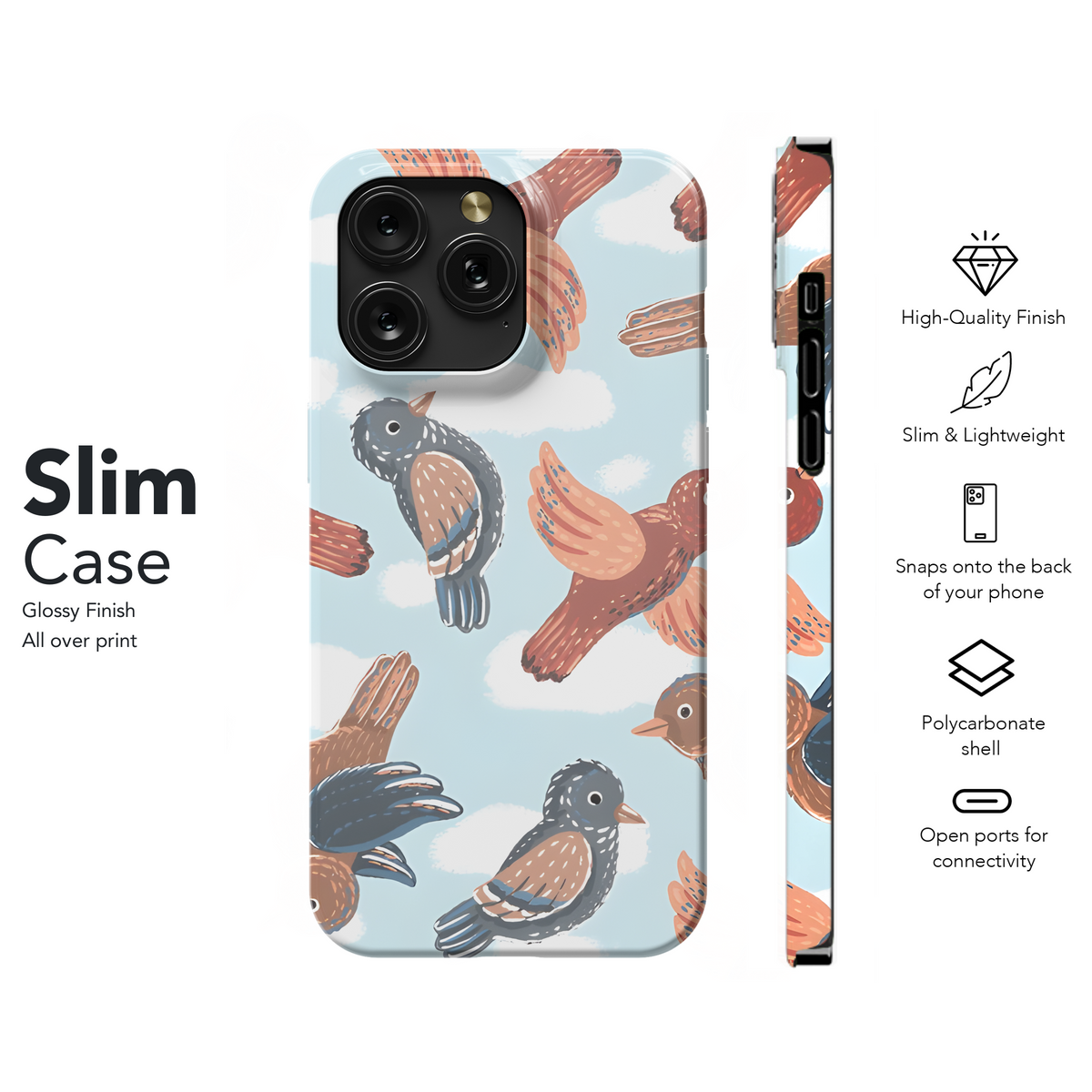 Hand Drawn Flying Birds Phone Case iPhone Samsung Cover Pixel 2652 - Image 7