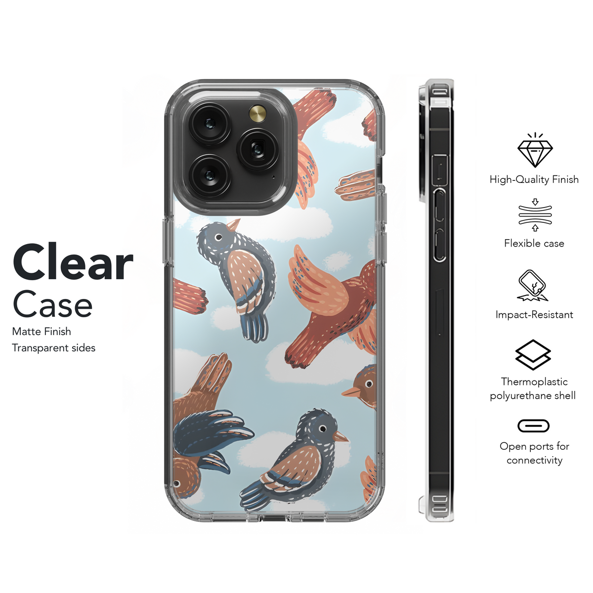 Hand Drawn Flying Birds Phone Case iPhone Samsung Cover Pixel 2652 - Image 8