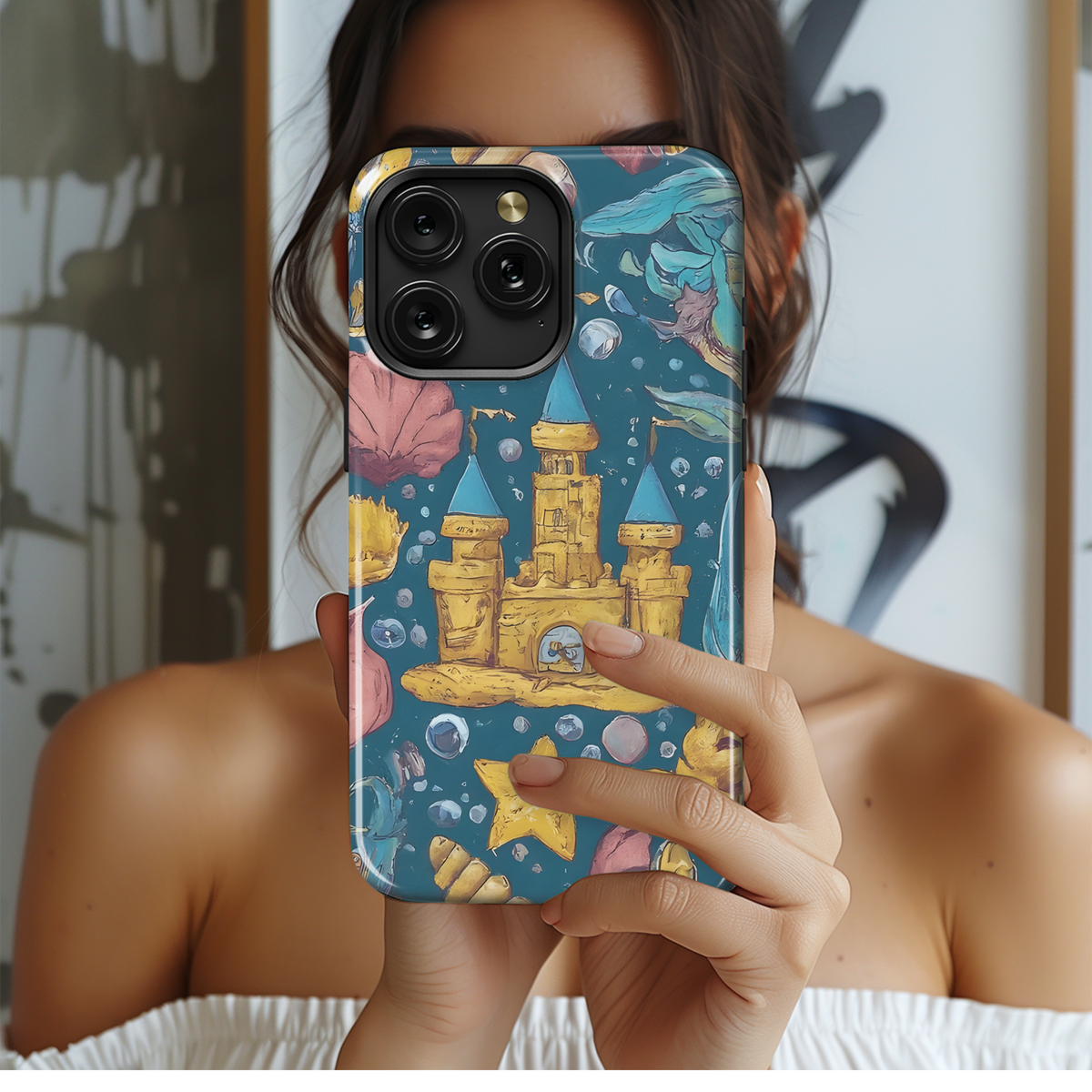 Hand-Drawn Little Mermaid Seaside Style Phone Case iPhone Samsung Cover Pixel 3763 - Image 2