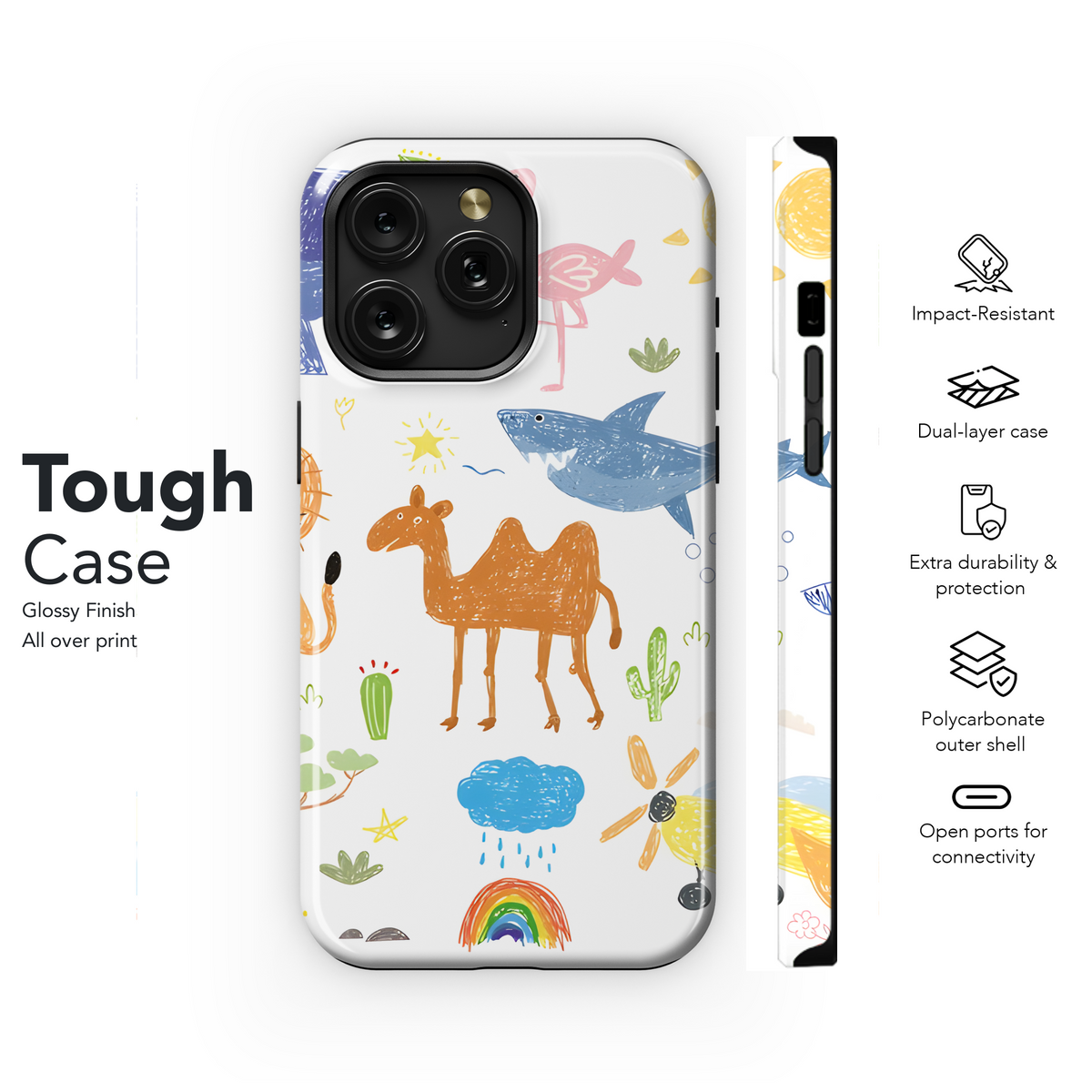 Happy Kids Doodle Animals Phone Case iPhone Samsung Cover Pixel 2253 - Image 6