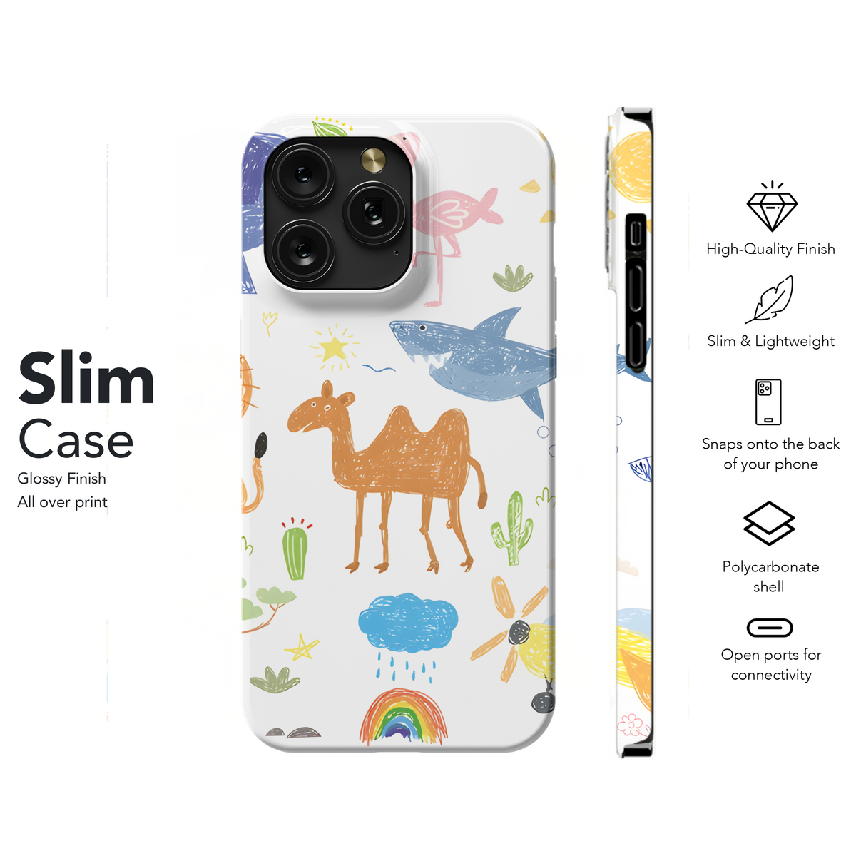 Happy Kids Doodle Animals Phone Case iPhone Samsung Cover Pixel 2253 - Image 7