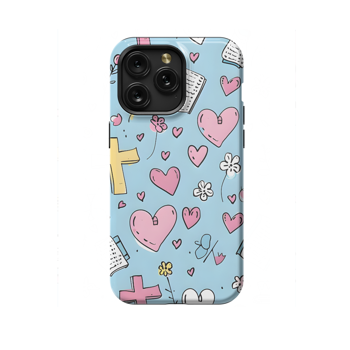 Heart Cross and Flower Seamless Blue Phone Case iPhone Samsung Cover Pixel 1149 - Image 1