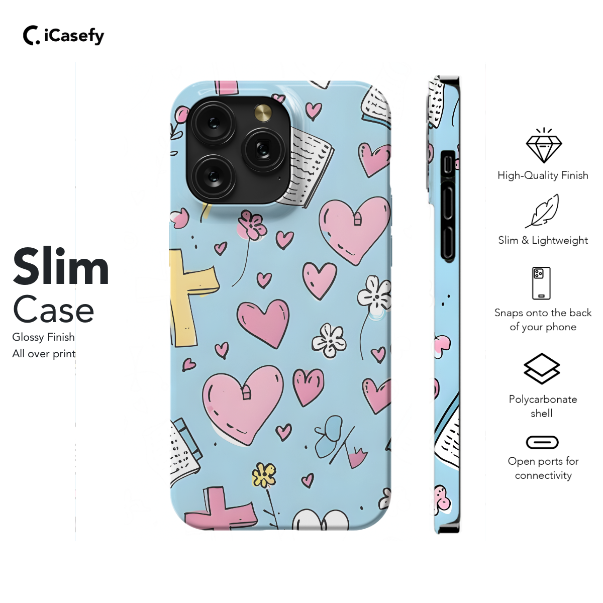 Heart Cross and Flower Seamless Blue Phone Case iPhone Samsung Cover Pixel 1149 - Image 6